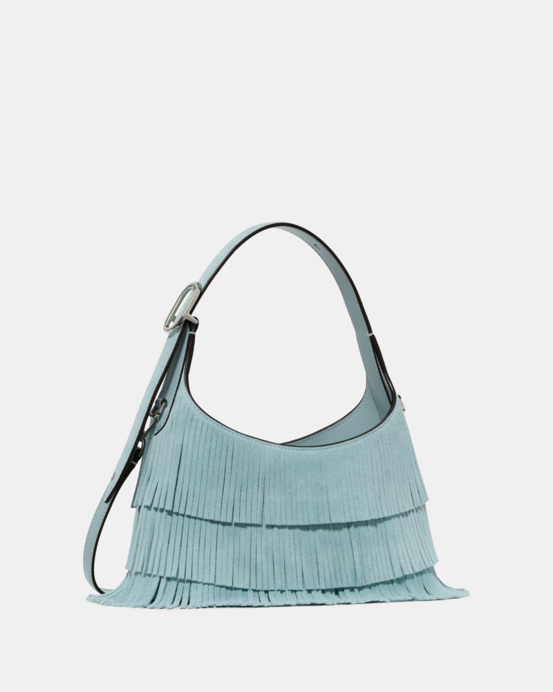 Kate Spade,454 Suede Fringe Mini Crossbody Bag,Blue