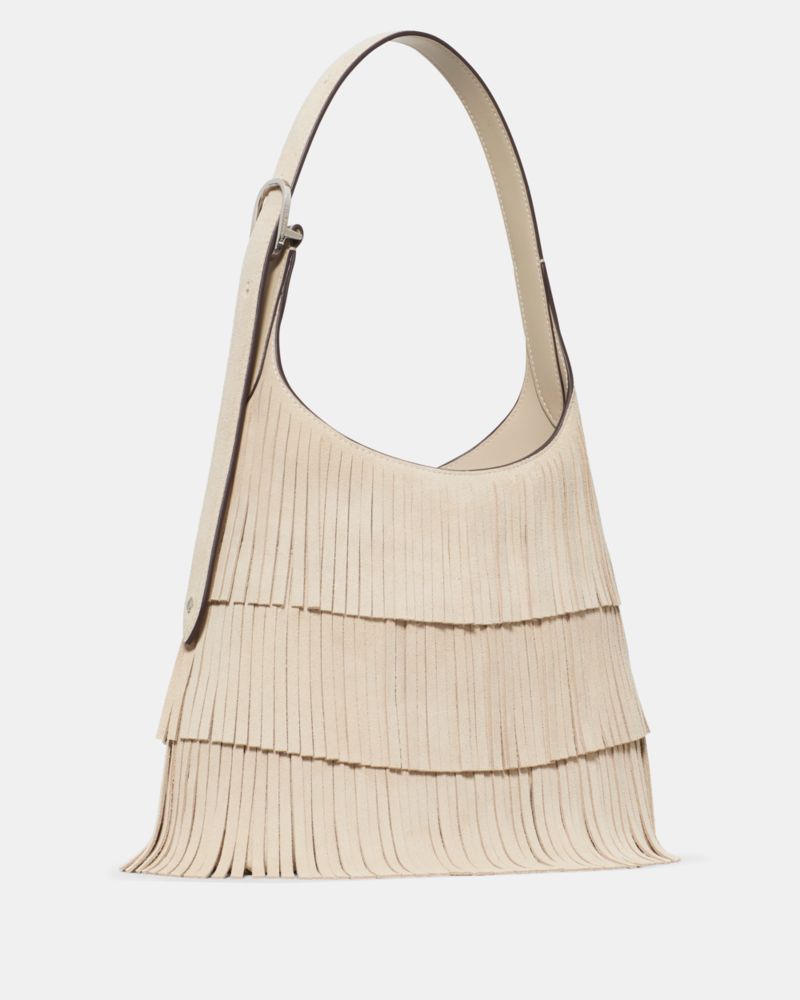 Kate Spade,454 Suede Fringe Small Shoulder Bag,Cream