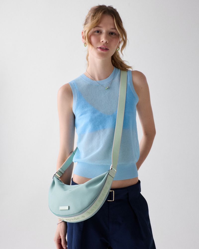 Kate Spade,Carter Ksnyl Sling Crossbody Bag,Polyester,Recycled Polyester,Nylon,Crossbody,Logo,Metal,Sustainable,Casual,Blue