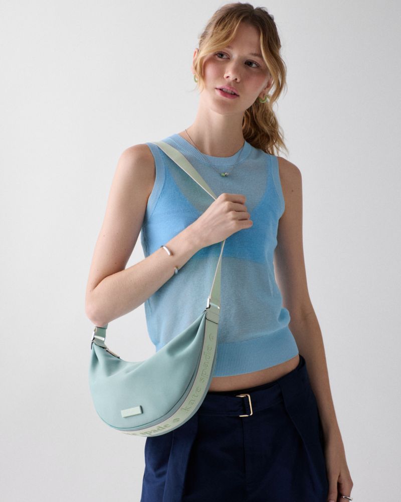 Kate Spade,Carter Ksnyl Sling Crossbody Bag,Polyester,Recycled Polyester,Nylon,Crossbody,Logo,Metal,Sustainable,Casual,Blue