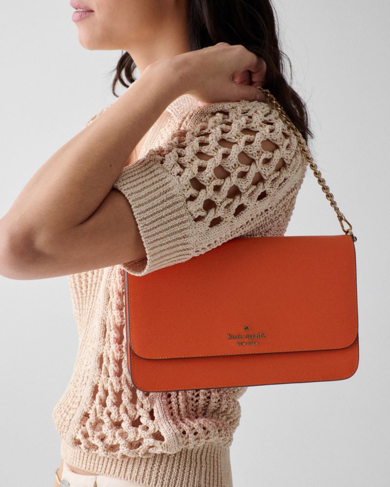 Kate Spade,Madison Willow Crossbody Bag,Crossbody,PVC,Logo,Metal,Gold Metal,Day Party,Burnt Orange