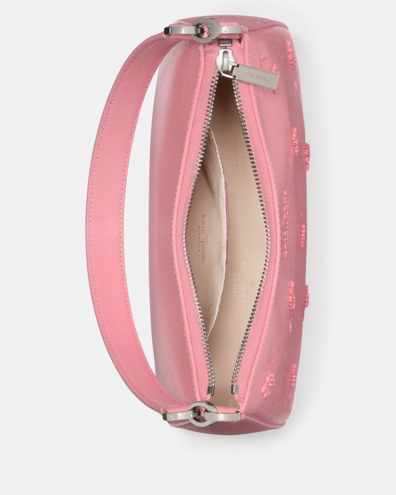 Kate Spade,Margot Floral Shoulder Bag,Leather,Shoulder Bag,Metal,Bead Embellishment,Logo,Embroidered,Casual,Pink