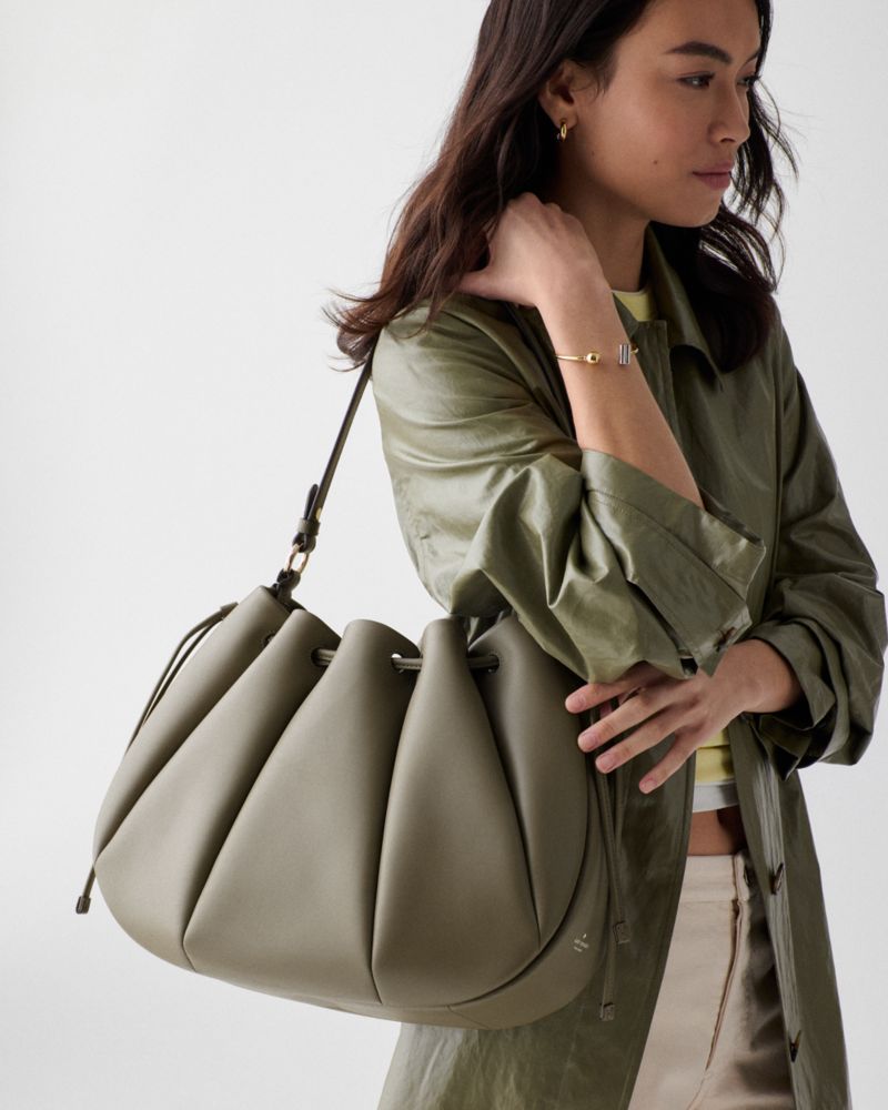 Kate Spade,Pinch Shoulder Bag,Leather,Shoulder Bag,Gold Metal,Day Party,Gray