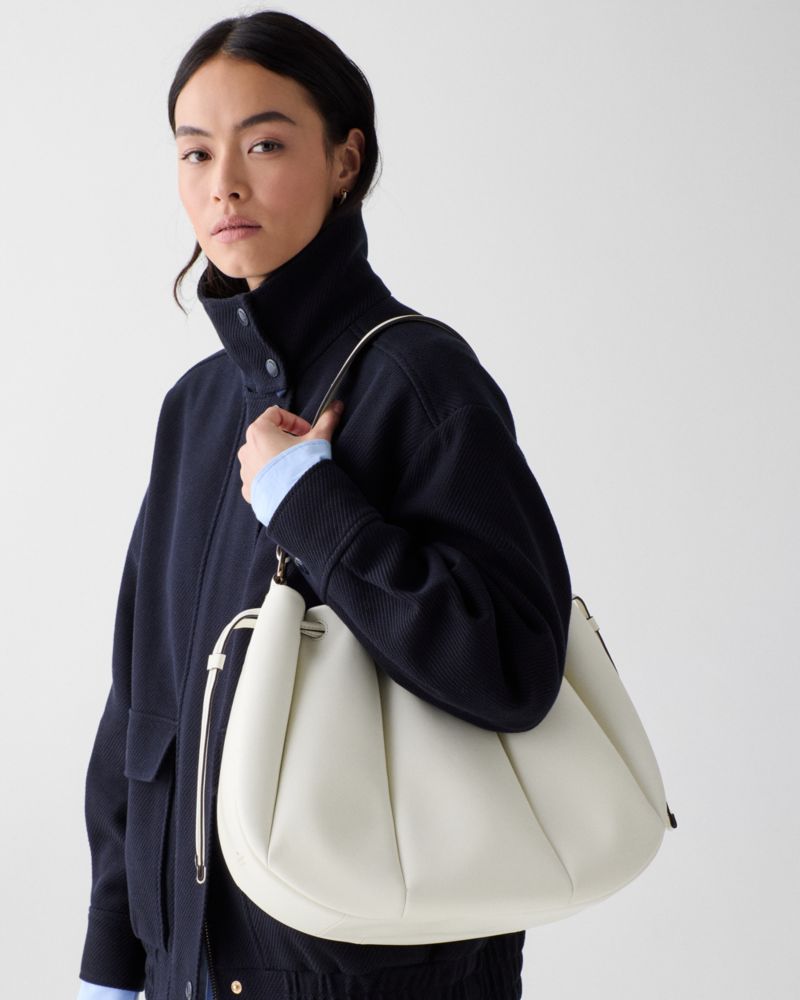 Kate Spade,Pinch Shoulder Bag,Leather,Shoulder Bag,Gold Metal,Day Party,Cream