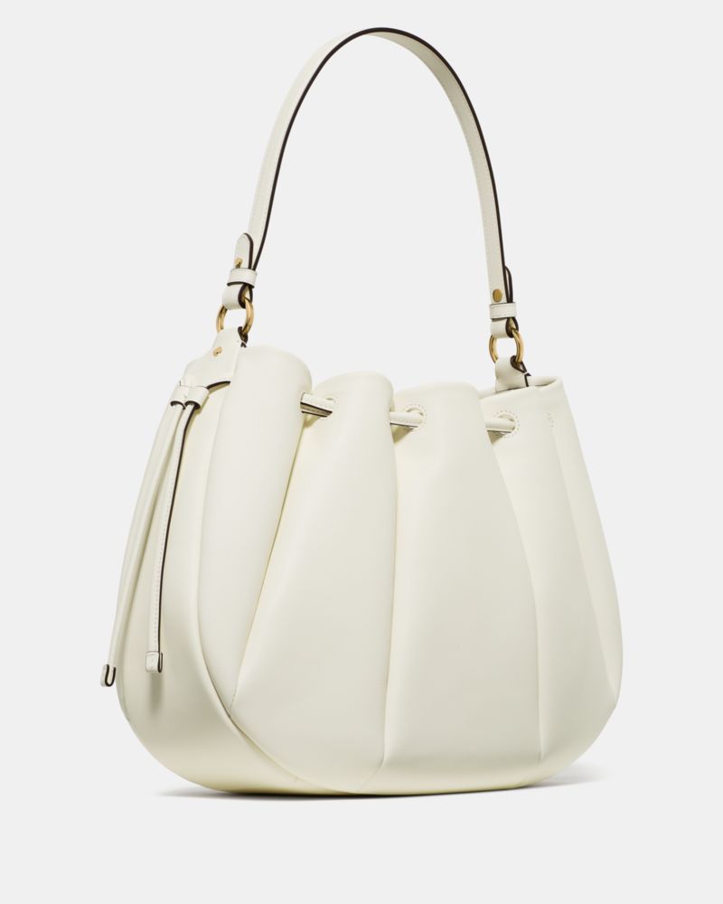 Kate Spade,Pinch Shoulder Bag,Leather,Shoulder Bag,Gold Metal,Day Party,Cream