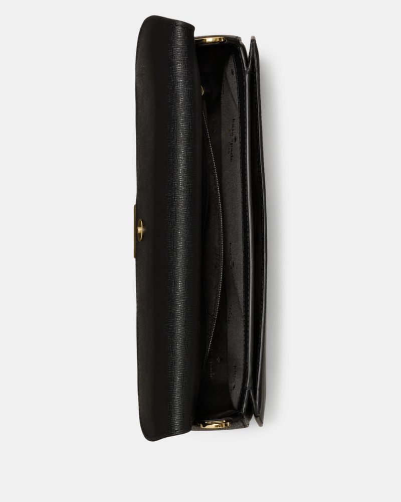 Kate Spade,Quinn Shoulder Bag,Leather,Saddle Bag,Chain Detail,Logo,Gold Metal,Casual,Black