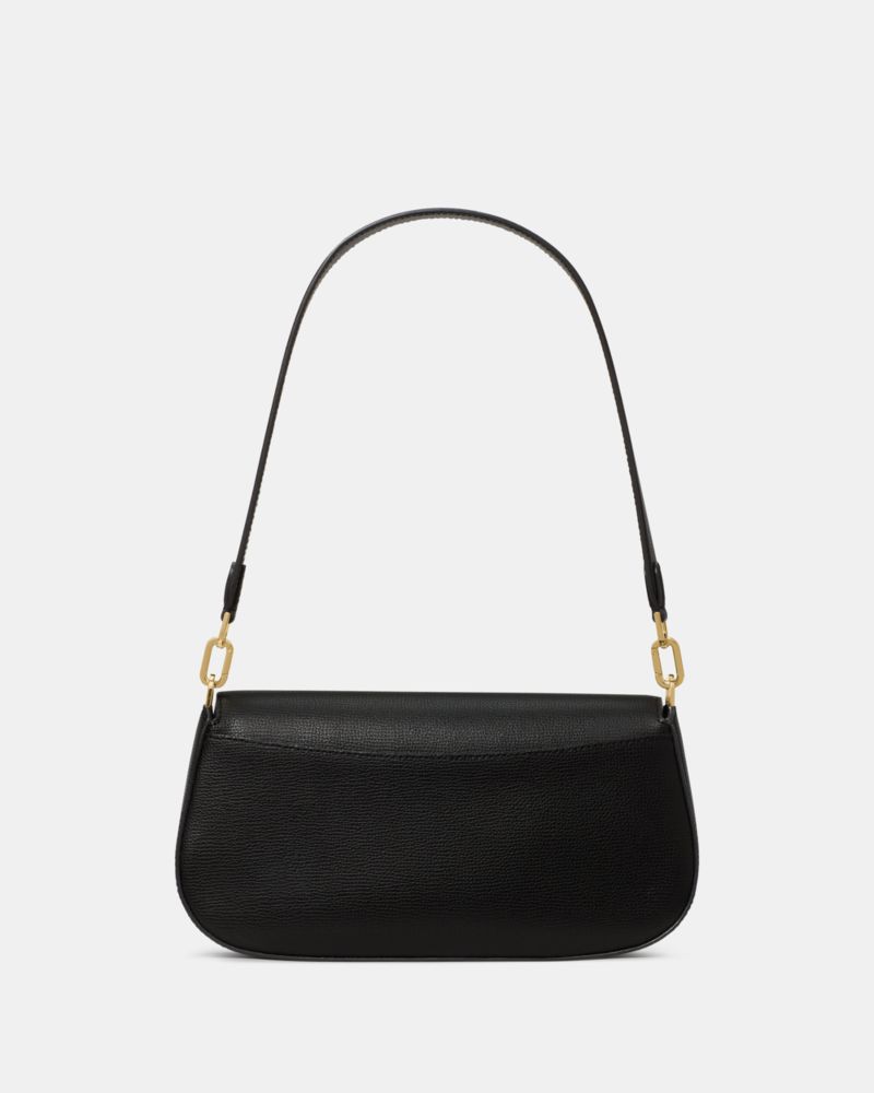 Kate Spade,Quinn Shoulder Bag,Leather,Saddle Bag,Chain Detail,Logo,Gold Metal,Casual,Black