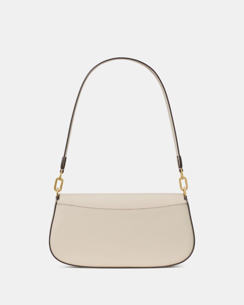 Kate Spade,Quinn Shoulder Bag,Leather,Saddle Bag,Chain Detail,Logo,Gold Metal,Casual,Cream