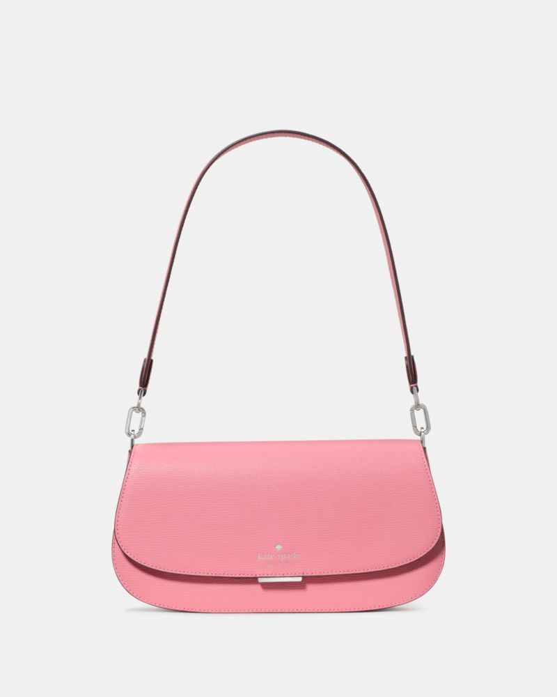 Kate Spade,Quinn Shoulder Bag,Leather,Saddle Bag,Chain Detail,Logo,Gold Metal,Casual,Pink