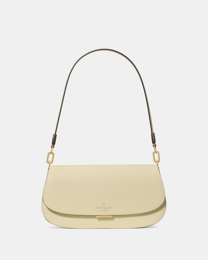 Kate Spade,Quinn Shoulder Bag,Leather,Saddle Bag,Chain Detail,Logo,Gold Metal,Casual,Cream