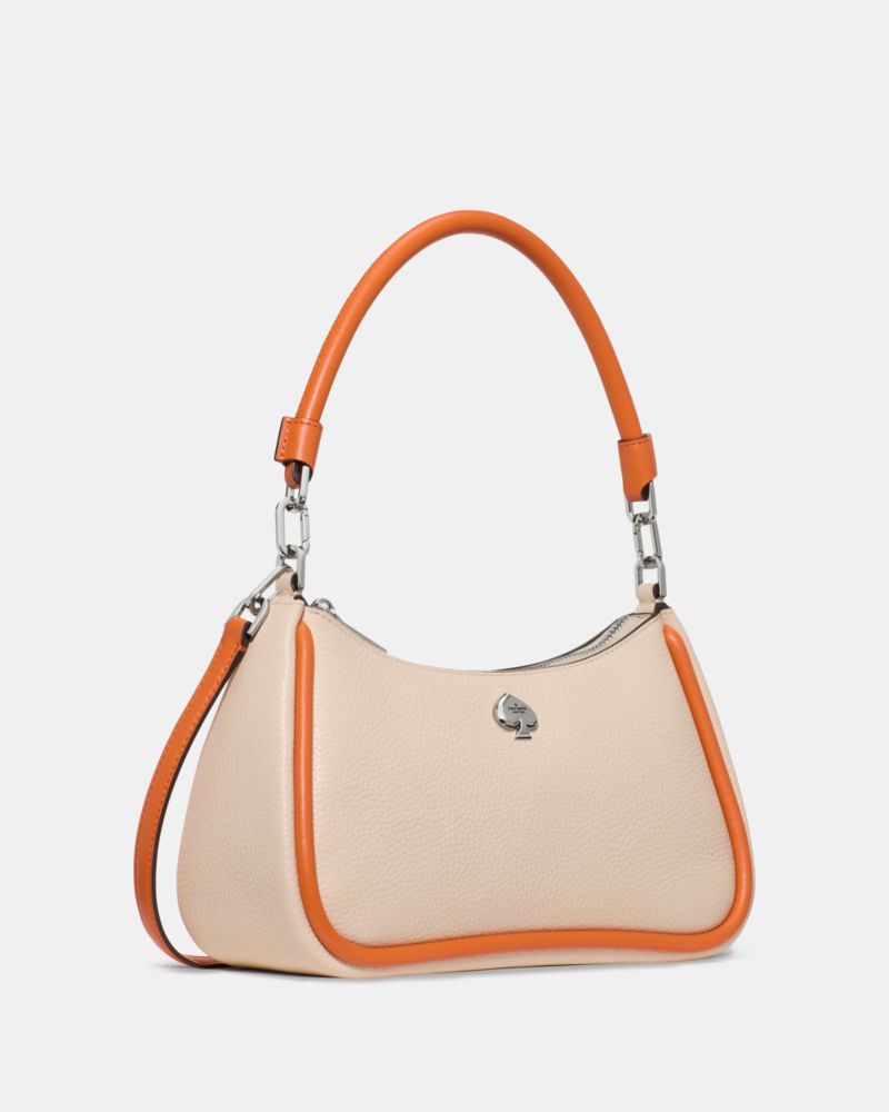 Kate Spade,Kayla Shoulder Bag,Leather,Shoulder Bag,Logo,Piping,Metal,Silver Metal,Day Party,Beige