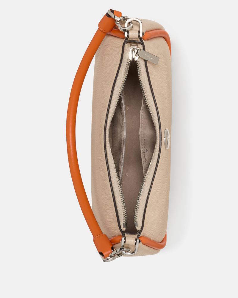 Kate Spade,Kayla Shoulder Bag,Leather,Shoulder Bag,Logo,Piping,Metal,Silver Metal,Day Party,Beige