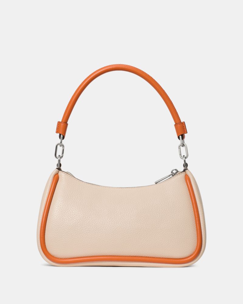 Kate Spade,Kayla Shoulder Bag,Leather,Shoulder Bag,Logo,Piping,Metal,Silver Metal,Day Party,Beige