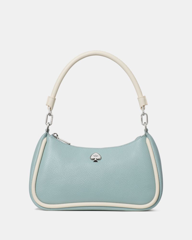 Kate Spade,Kayla Shoulder Bag,Leather,Shoulder Bag,Logo,Piping,Metal,Silver Metal,Day Party,Blue