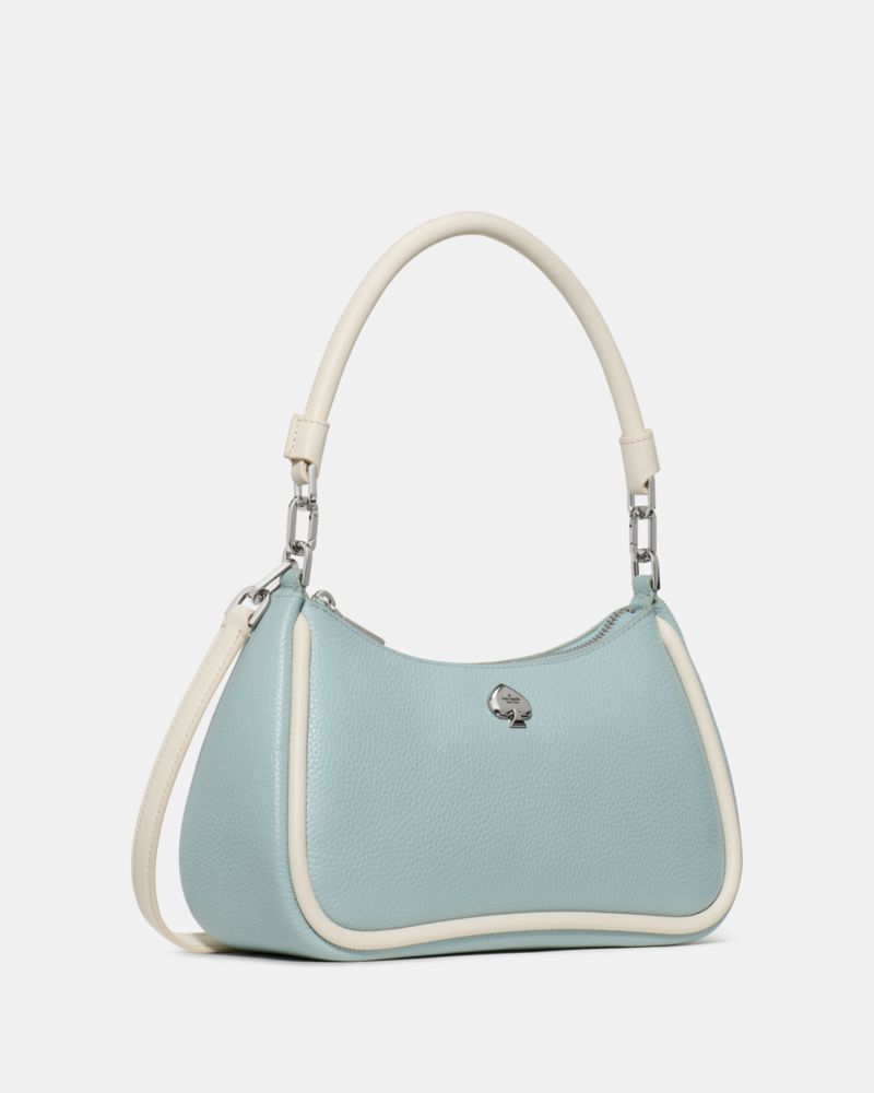 Kate Spade,Kayla Shoulder Bag,Leather,Shoulder Bag,Logo,Piping,Metal,Silver Metal,Day Party,Blue
