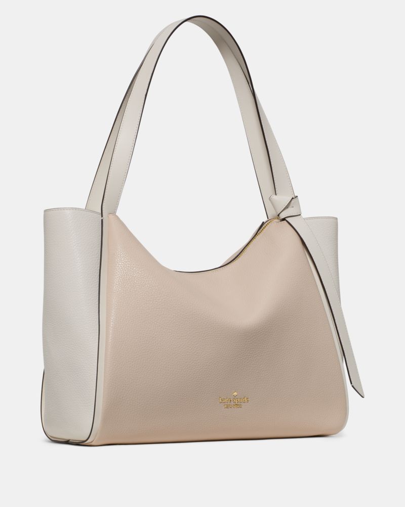 Kate Spade,Knott Tote Bag,Leather,Tote,Color Block,Knot,Gold Metal,Casual,Cream