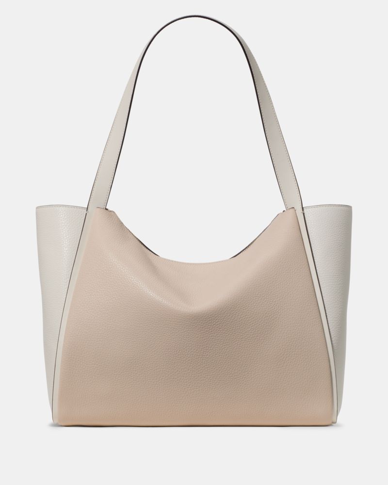 Kate Spade,Knott Tote Bag,Leather,Tote,Color Block,Knot,Gold Metal,Casual,Cream