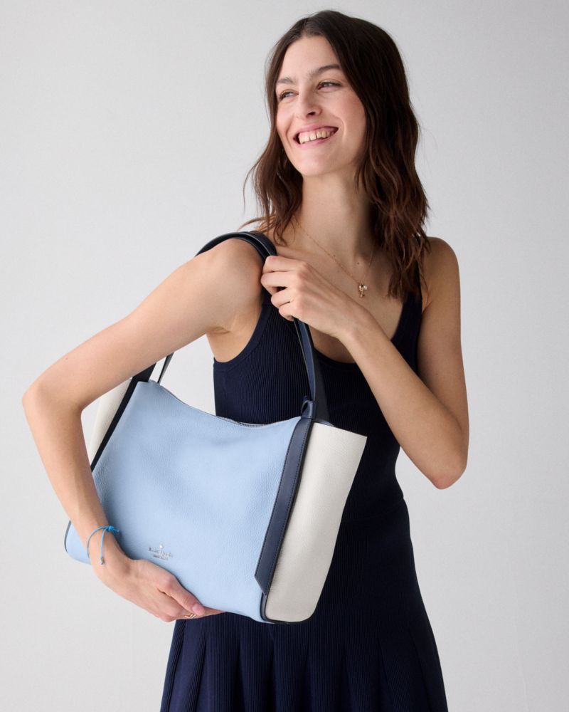 Kate Spade,Knott Tote Bag,Leather,Tote,Color Block,Knot,Gold Metal,Casual,Blue