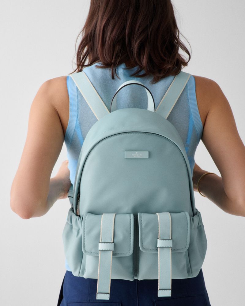 Kate Spade,Carter Ksnyl Cargo Backpack,Nylon,Backpack,Metal,Logo,Casual,Blue