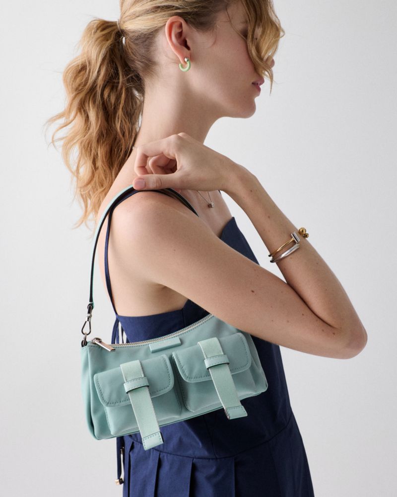 Kate Spade,Carter Ksnyl Cargo Crossbody Bag,Recycled Polyester,Polyester,Nylon,Shoulder Bag,Metal,Logo,Silver Metal,Casual,Blue