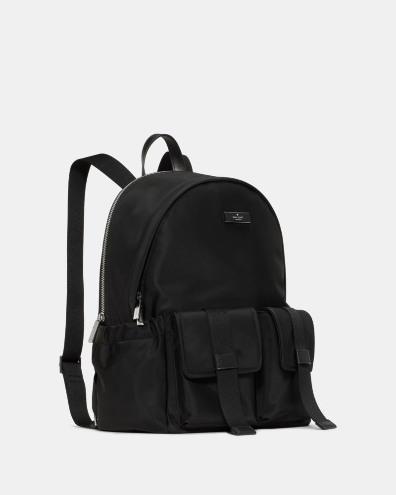 Kate Spade,Carter Ksnyl Cargo Large Backpack,Recycled Polyester,Nylon,Backpack,Metal,Logo,Sustainable,Casual,Black