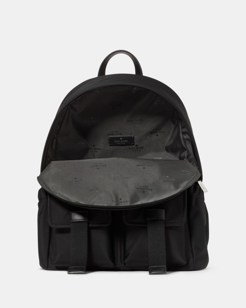 Kate Spade,Carter Ksnyl Cargo Large Backpack,Recycled Polyester,Nylon,Backpack,Metal,Logo,Sustainable,Casual,Black