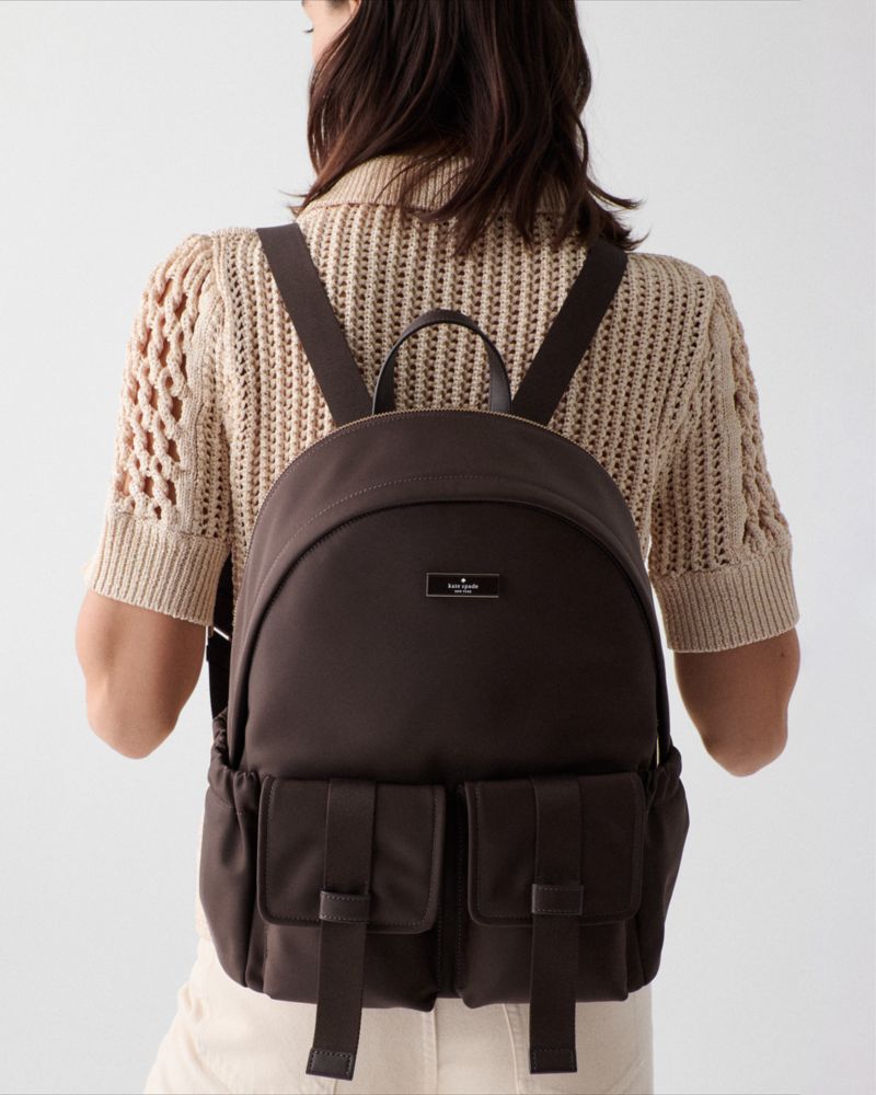 Kate Spade,Carter Ksnyl Cargo Large Backpack,Recycled Polyester,Nylon,Backpack,Metal,Logo,Sustainable,Casual,