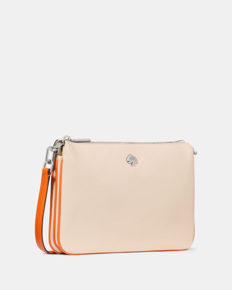 Kate Spade,Kayla Triple Crossbody Bag,Leather,Crossbody,Metal Material,Logo,Metal,Piping,Day Party,Cream