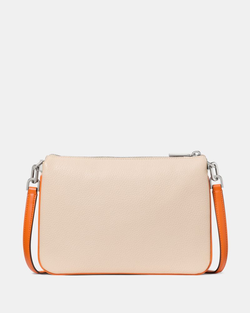 Kate Spade,Kayla Triple Crossbody Bag,Leather,Crossbody,Metal Material,Logo,Metal,Piping,Day Party,Cream