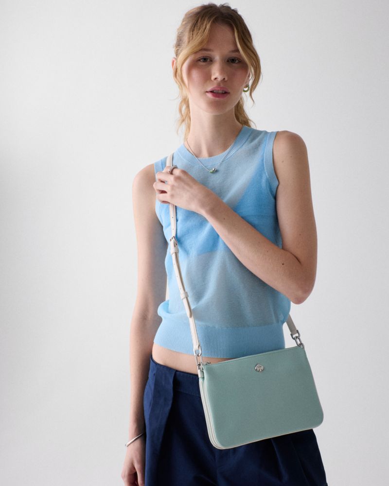 Kate Spade,Kayla Triple Crossbody Bag,Leather,Crossbody,Metal Material,Logo,Metal,Piping,Day Party,Blue