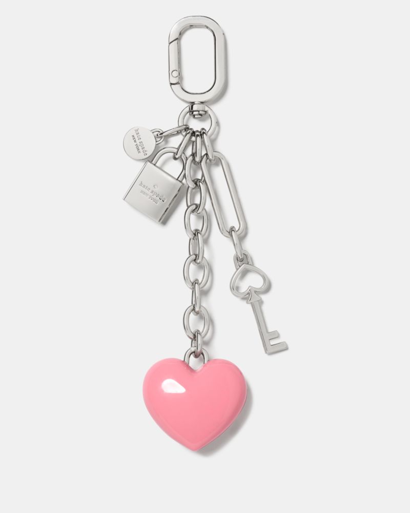 Kate Spade,Lock And Key Bag Charm,Bag Charm,Metal Material,Chain Detail,Pendant,Key Ring,Silver Metal,Pink