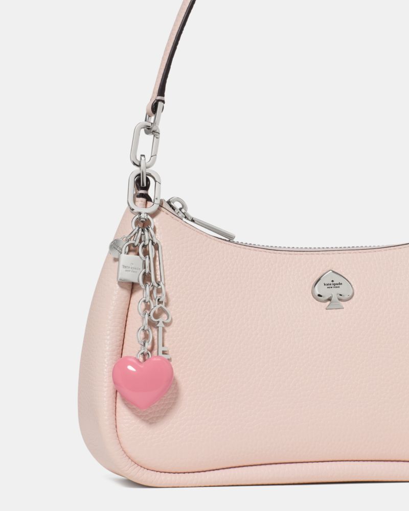 Kate Spade,Lock And Key Bag Charm,Bag Charm,Metal Material,Chain Detail,Pendant,Key Ring,Silver Metal,Pink