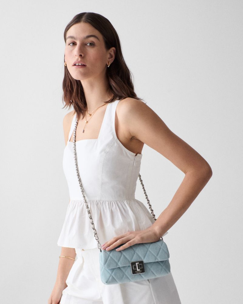 Kate Spade,キャリー デニム ウォレット オン チェーン,長財布,ブルーマルチ