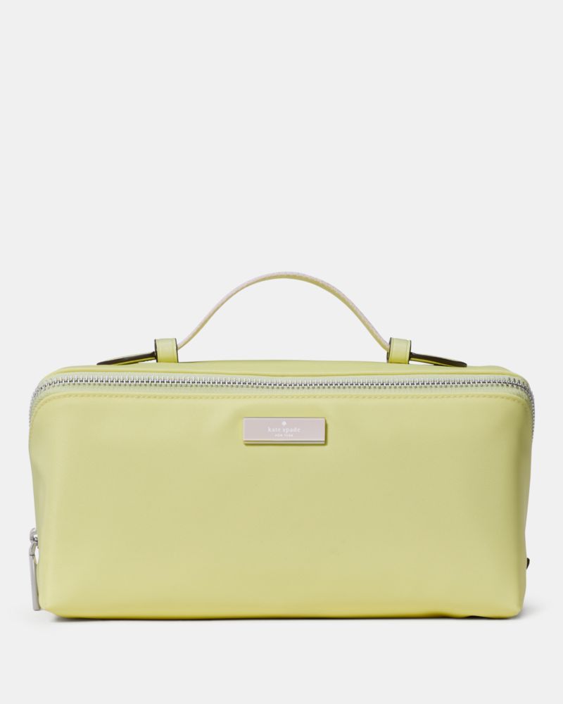 Kate Spade,Carter Nylon Travel Cosmetic,Nylon,Polyester,Makeup Bag,Metal,Compact,Lined,Travel,Green