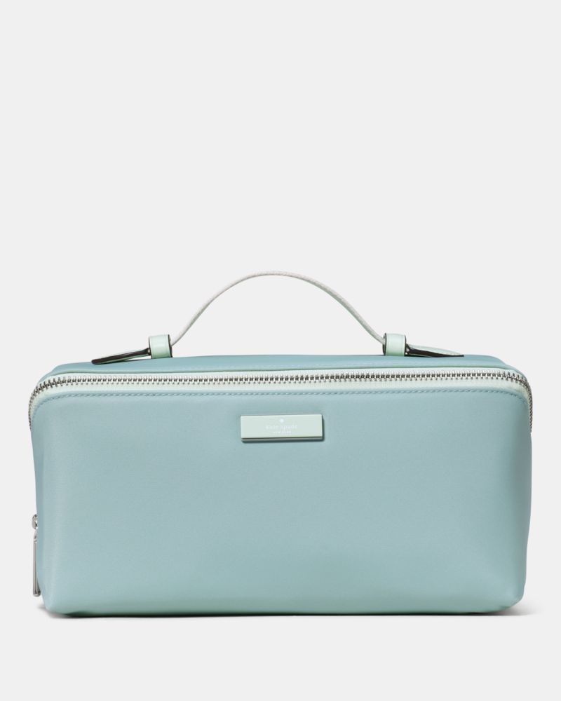 Kate Spade,Carter Nylon Travel Cosmetic,Nylon,Polyester,Makeup Bag,Metal,Compact,Lined,Travel,Turquoise
