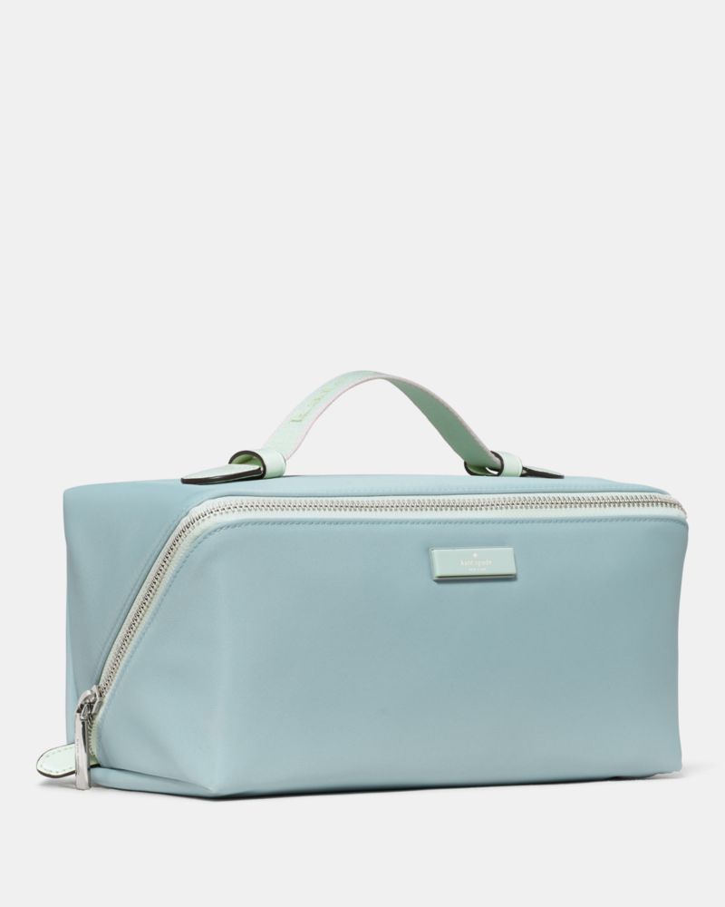 Kate Spade,Carter Nylon Travel Cosmetic,Nylon,Polyester,Makeup Bag,Metal,Compact,Lined,Travel,Turquoise