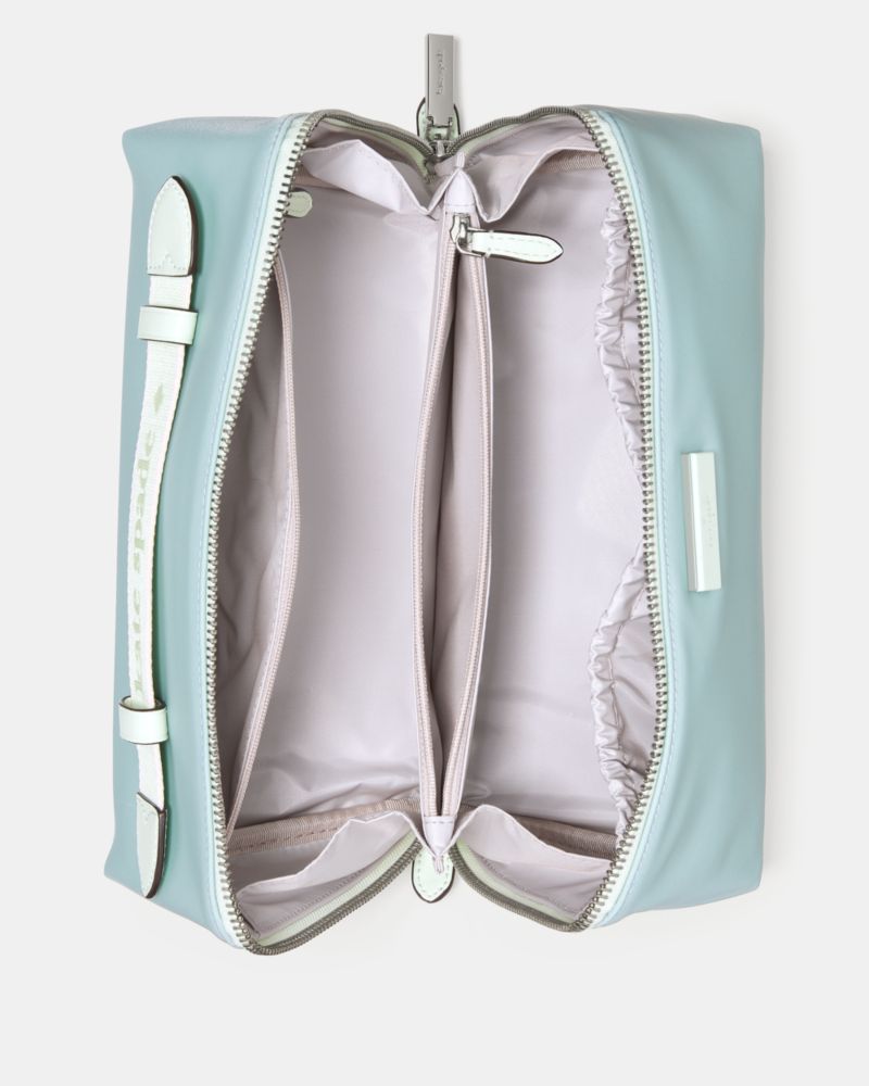 Kate Spade,Carter Nylon Travel Cosmetic,Nylon,Polyester,Makeup Bag,Metal,Compact,Lined,Travel,Turquoise