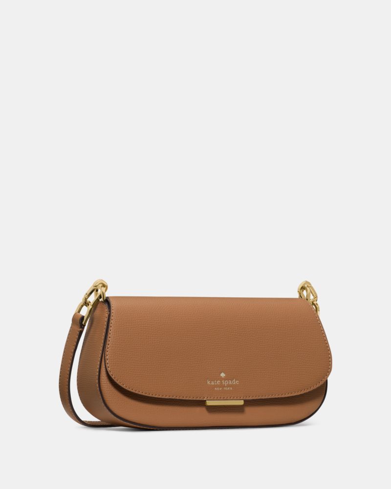 Kate Spade,Quinn Mini Crossbody Bag,Leather,Saddle Bag,Silver Metal,Casual,Brown