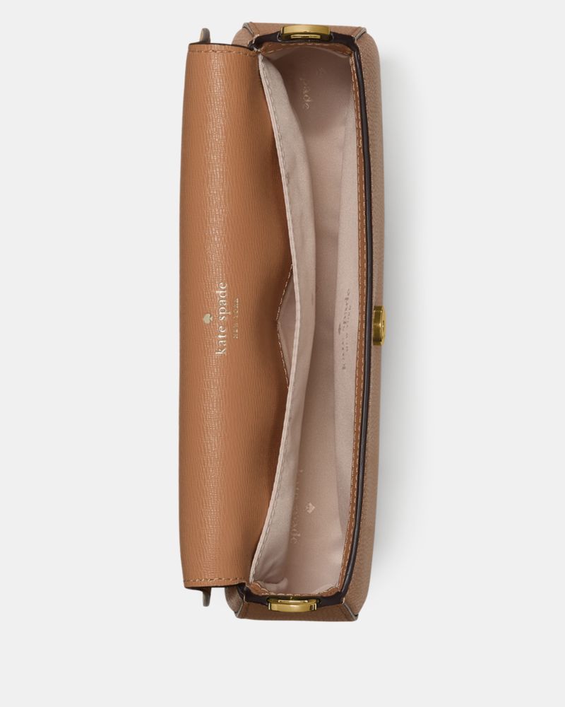 Kate Spade,Quinn Mini Crossbody Bag,Leather,Saddle Bag,Silver Metal,Casual,Brown