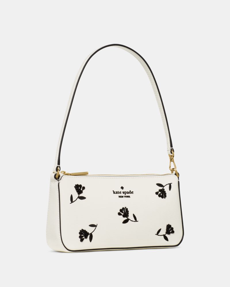 Kate Spade,Gemini Floral Mini Bag,Leather,Wristlet,Shoulder Bag,Metal,Logo,Gold Metal,Casual,White