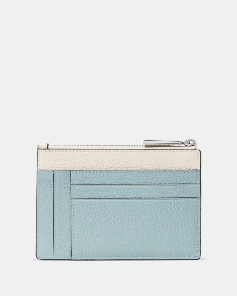 Kate Spade,Kayla Large Slim Card Holder,Leather,Card Case,Coin,Color Block,Logo,Metal,Casual,Blue