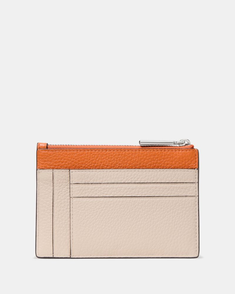 Kate Spade,Kayla Large Slim Card Holder,Leather,Card Case,Coin,Color Block,Logo,Metal,Casual,Cream