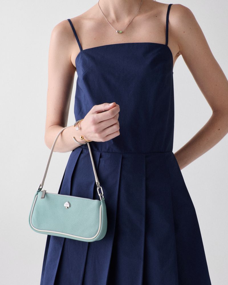 Kate Spade,Kayla Mini Bag,Leather,Shoulder Bag,Wristlet,Metal,Logo,Piping,Casual,Turquoise