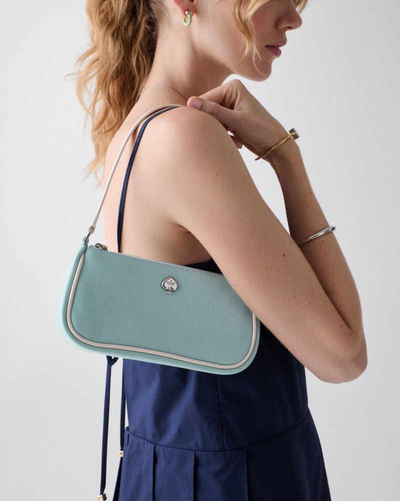 Kate Spade,Kayla Mini Bag,Leather,Shoulder Bag,Wristlet,Metal,Logo,Piping,Casual,Turquoise