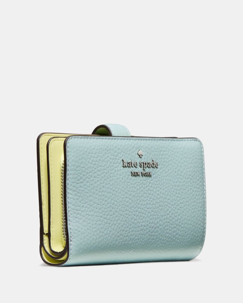 Kate Spade,Medium Bifold Wallet,Leather,Bi Fold,Logo,Metal,Casual,Blue