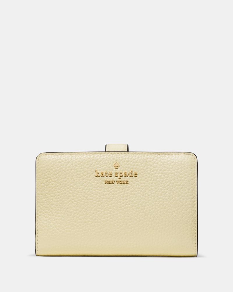 Kate Spade,Medium Bifold Wallet,Leather,Bi Fold,Logo,Metal,Casual,Cream