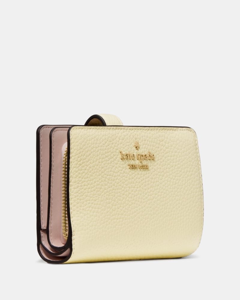 Kate Spade,Medium Bifold Wallet,Leather,Bi Fold,Logo,Metal,Casual,Cream