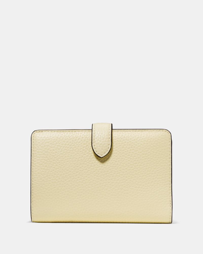 Kate Spade,Medium Bifold Wallet,Leather,Bi Fold,Logo,Metal,Casual,Cream