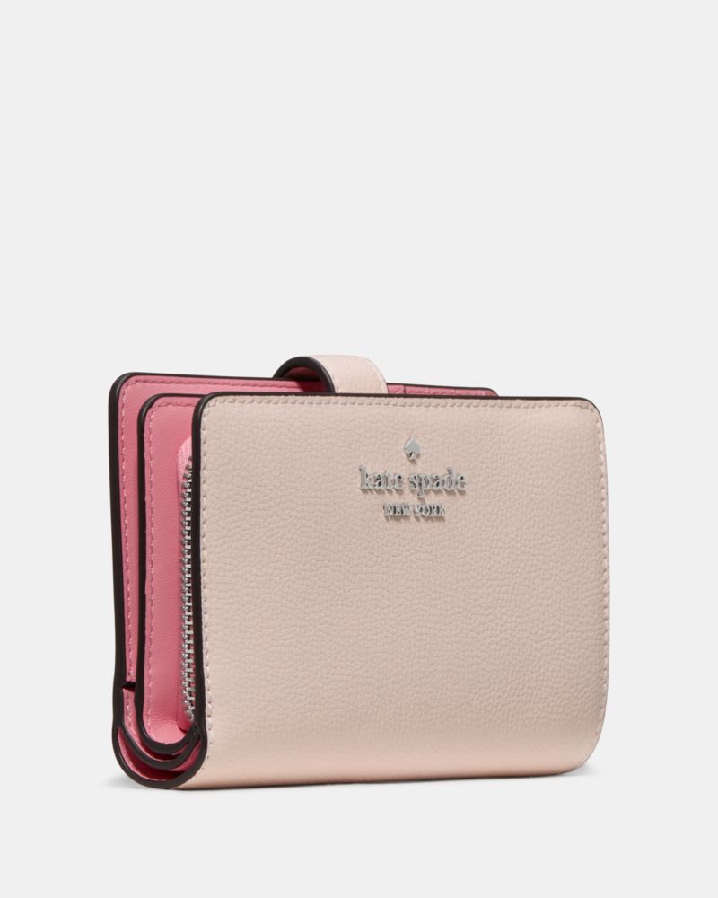 Kate Spade,Medium Bifold Wallet,Leather,Bi Fold,Metal,Logo,Casual,Pink