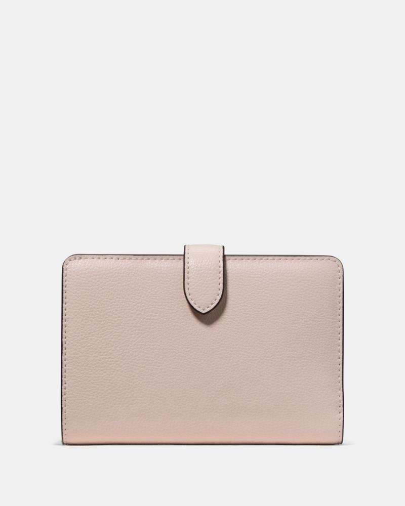 Kate Spade,Medium Bifold Wallet,Leather,Bi Fold,Metal,Logo,Casual,Pink